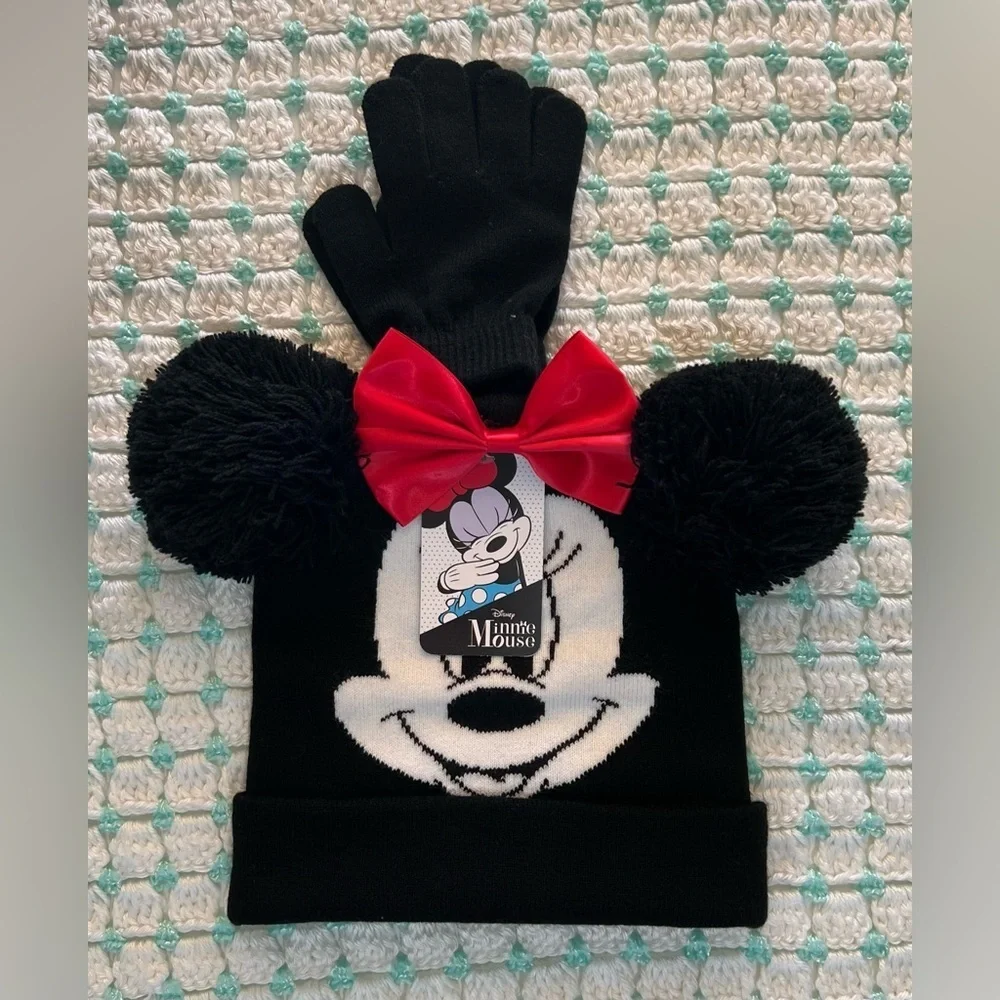 Disney Minnie Mouse Black Hat and Gloves Set